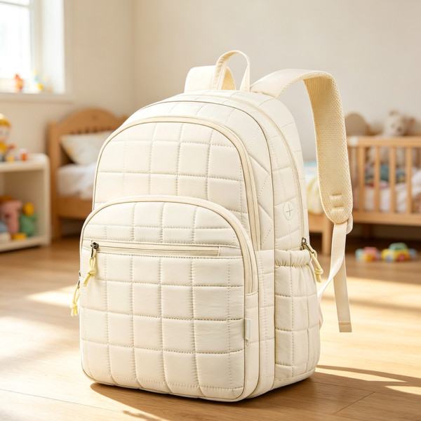 Quilted Beige Laptop Backpack for College