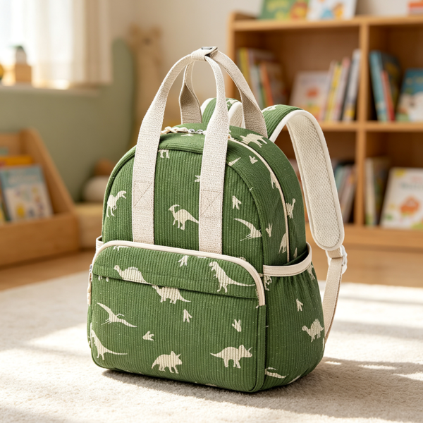 12-Inch Corduroy Toddler Dinosaur School Bag