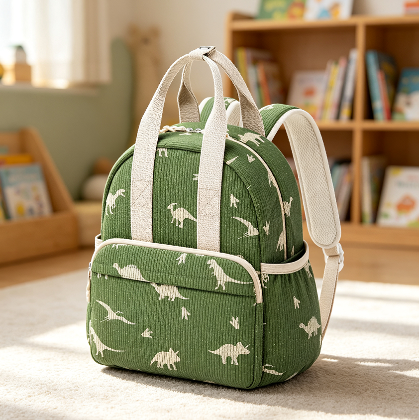 12-Inch Corduroy Toddler Dinosaur School Bag