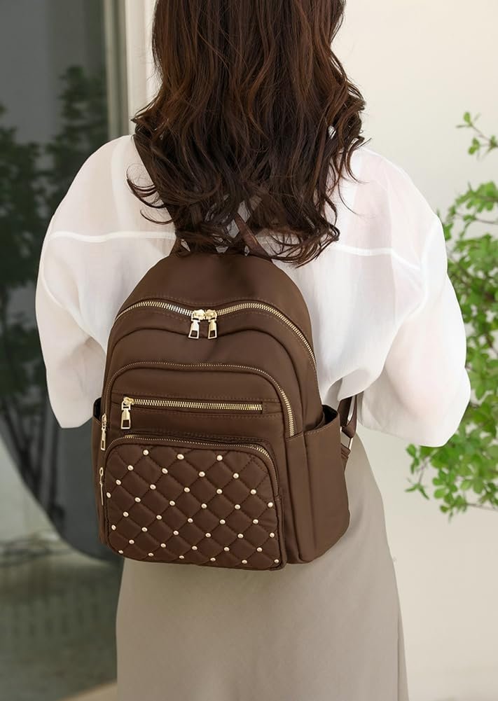 Vintage Diamond Check Women Backpack Purse - Image 2