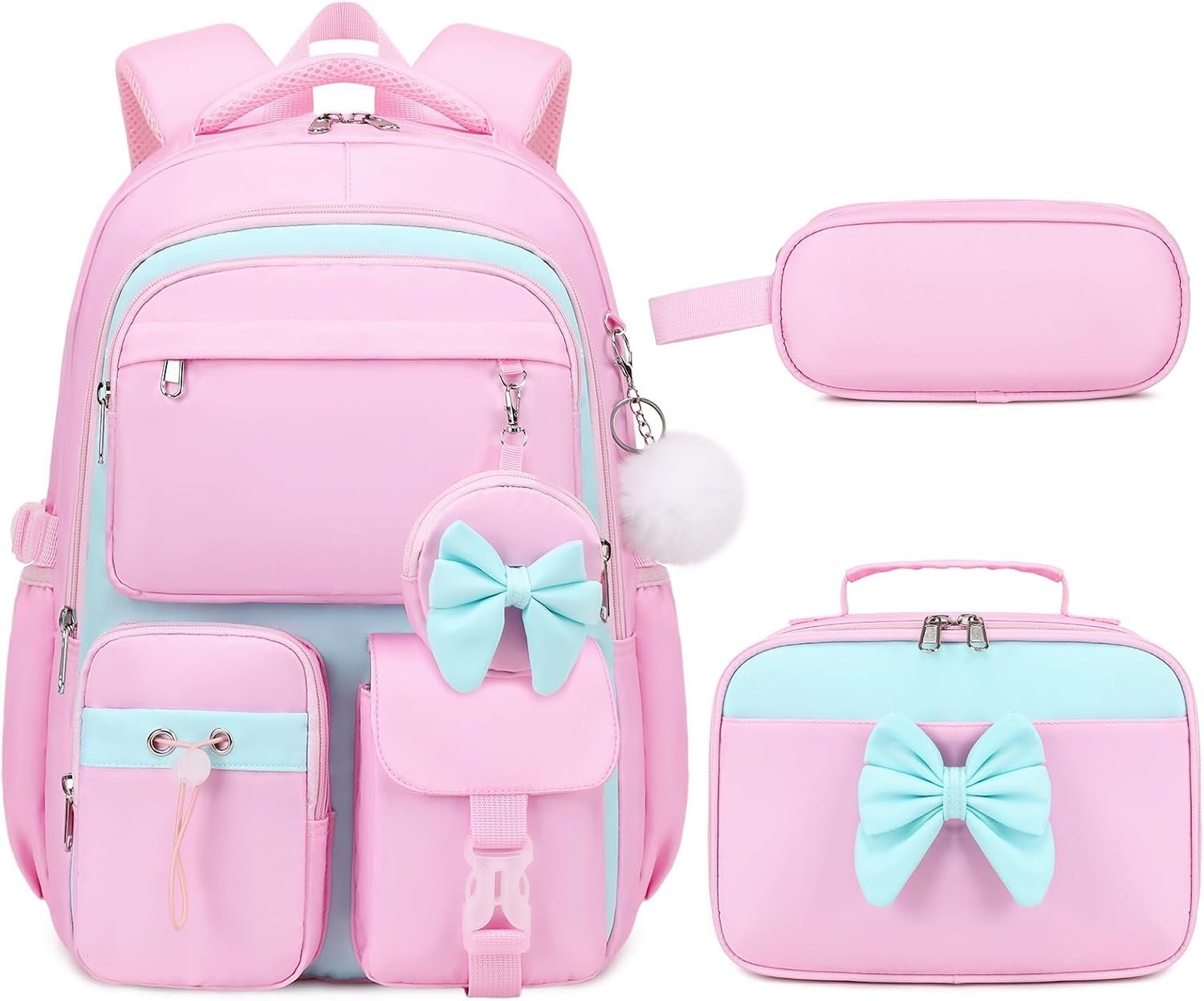 Pink Blue Girls School Backpack Set