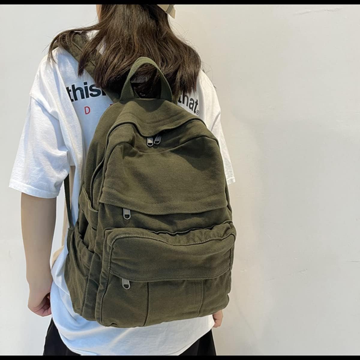 Vintage Green Canvas Laptop Women Backpack - Image 2