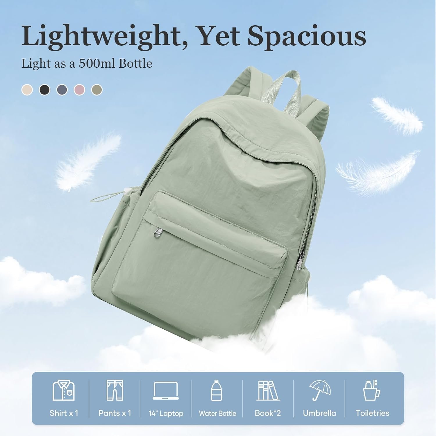 Green Aesthetic Medium Lightweight School Daypack - Image 2