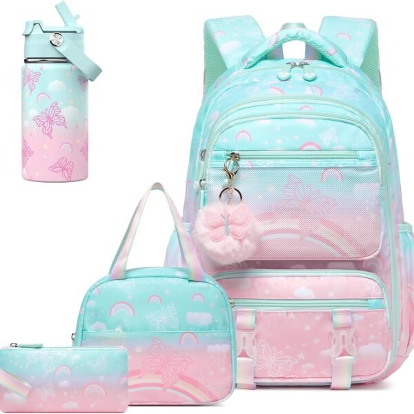 Rainbow Butterfly Girls School Backpack Set