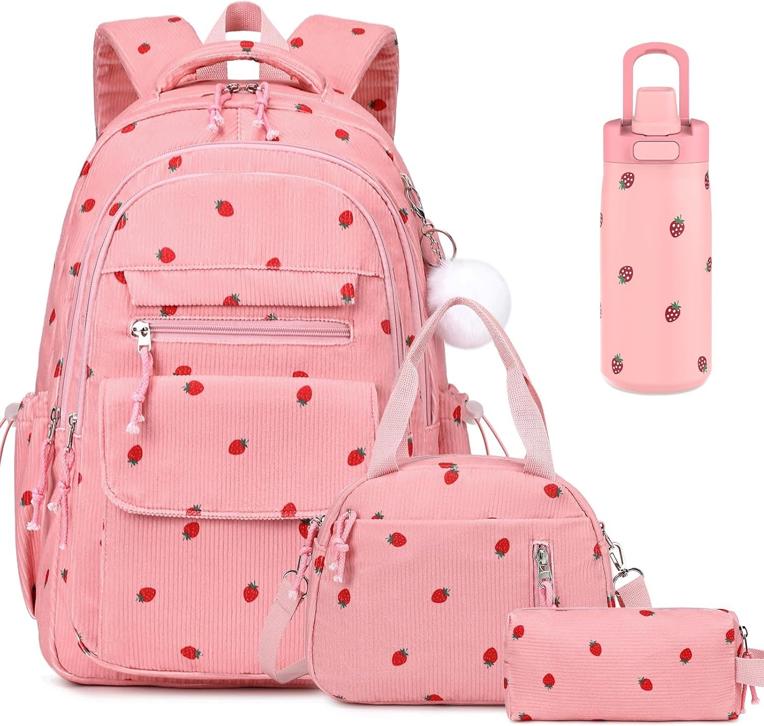 Corduroy Girls School Backpack Set with Bottle