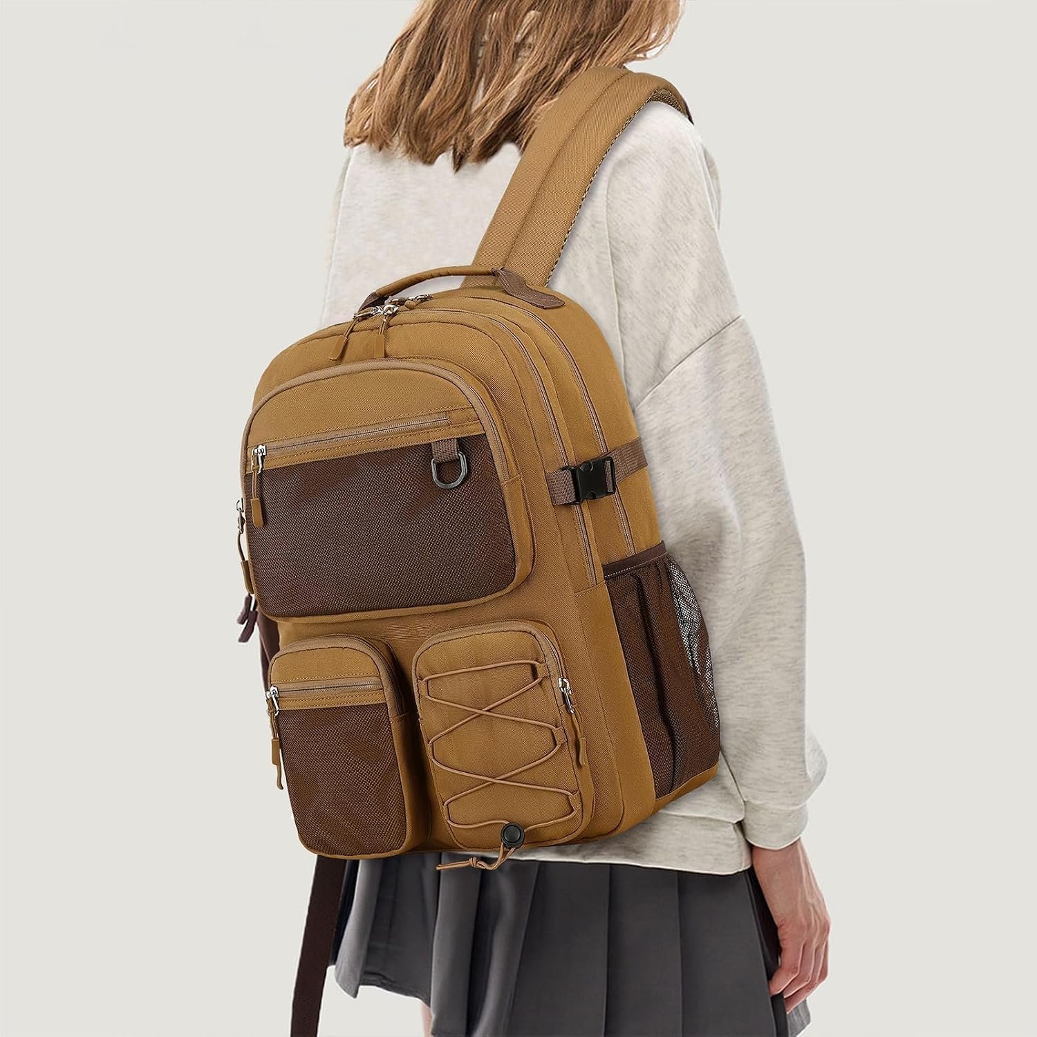 Brown Waterproof Large Kids School Backpack - Image 2