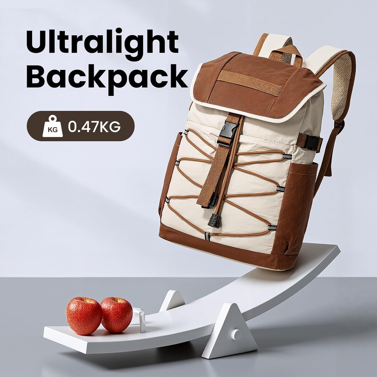 Khaki Waterproof Nylon Lightweight Travel Backpack - Image 2