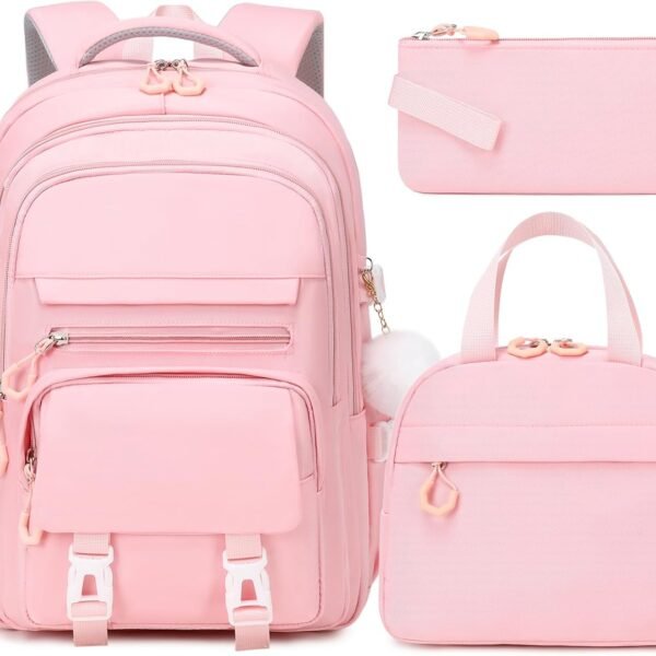 15.6-Inch Pink Laptop School Rucksack Set