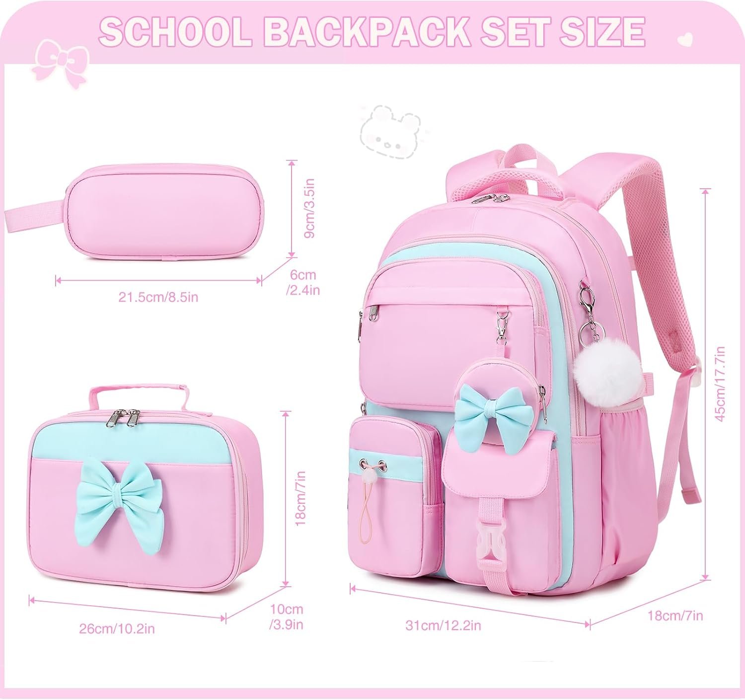 Pink Blue Girls School Backpack Set - Image 2