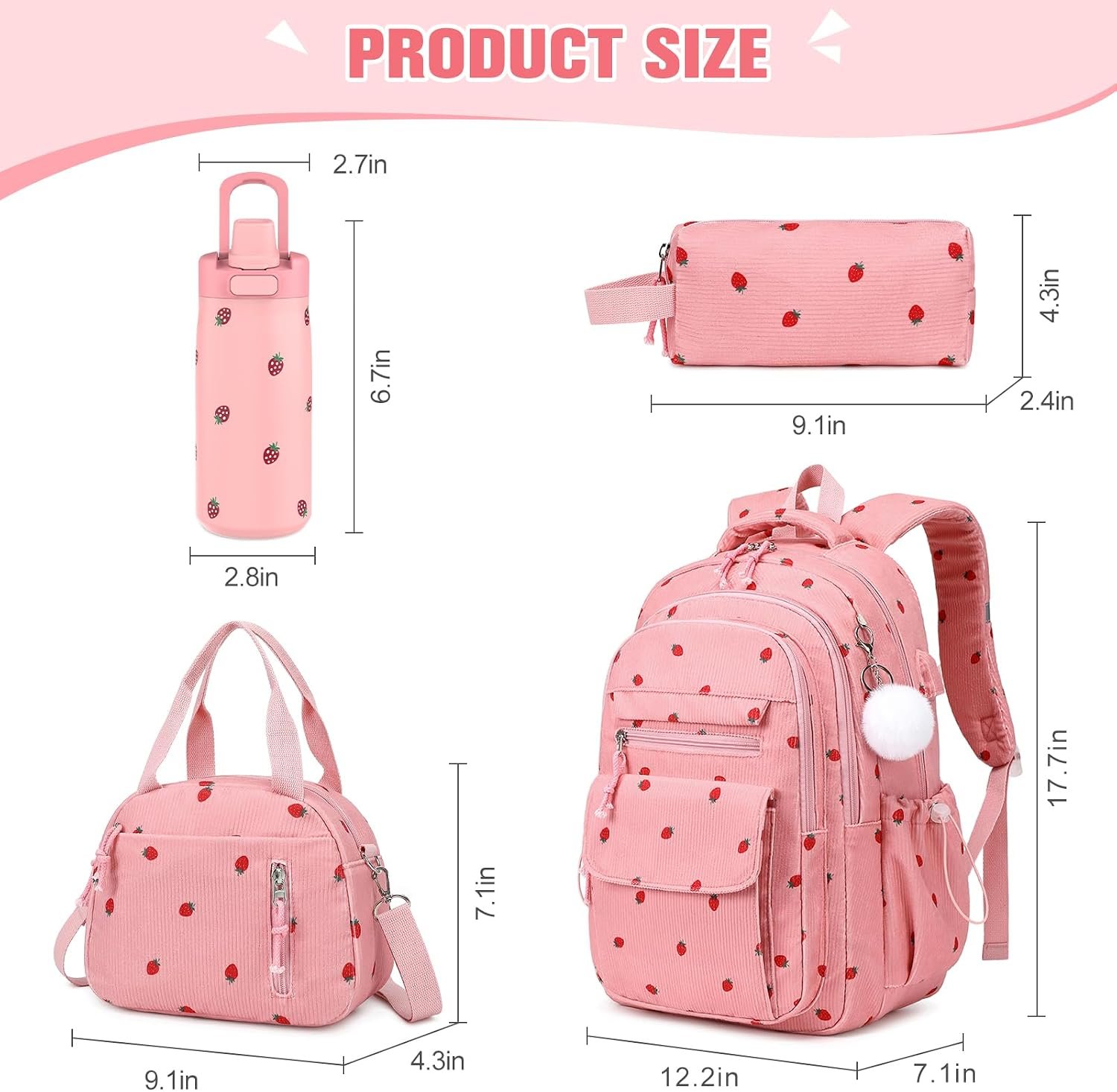 Corduroy Girls School Backpack Set with Bottle - Image 2