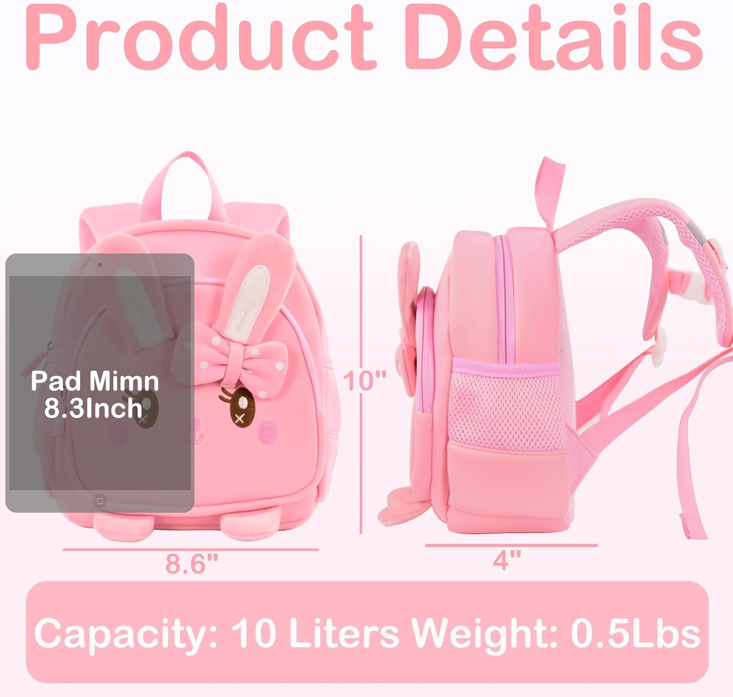 3D Bunny Toddler Preschool Bag with Leash - Image 2