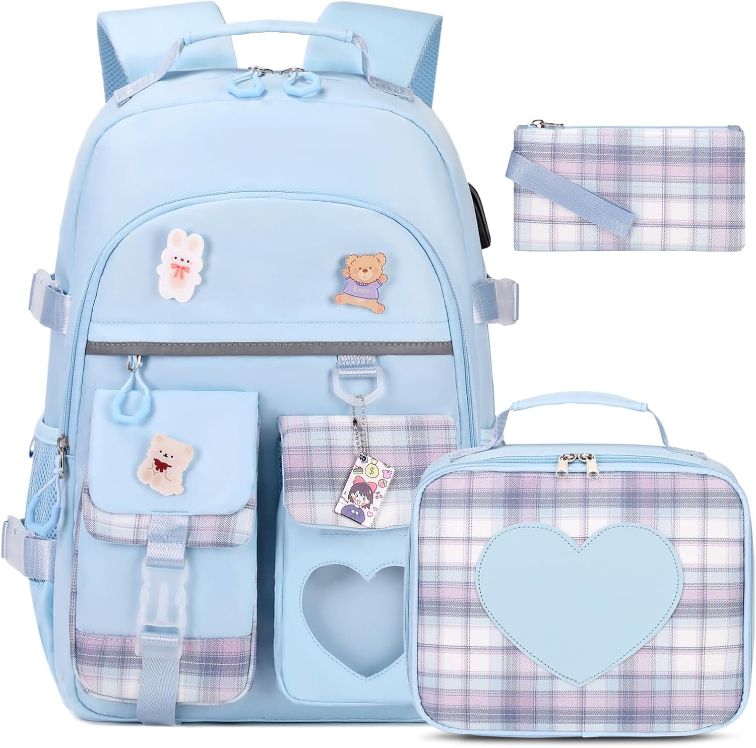 Girls Blue Backpack with Lunch Box