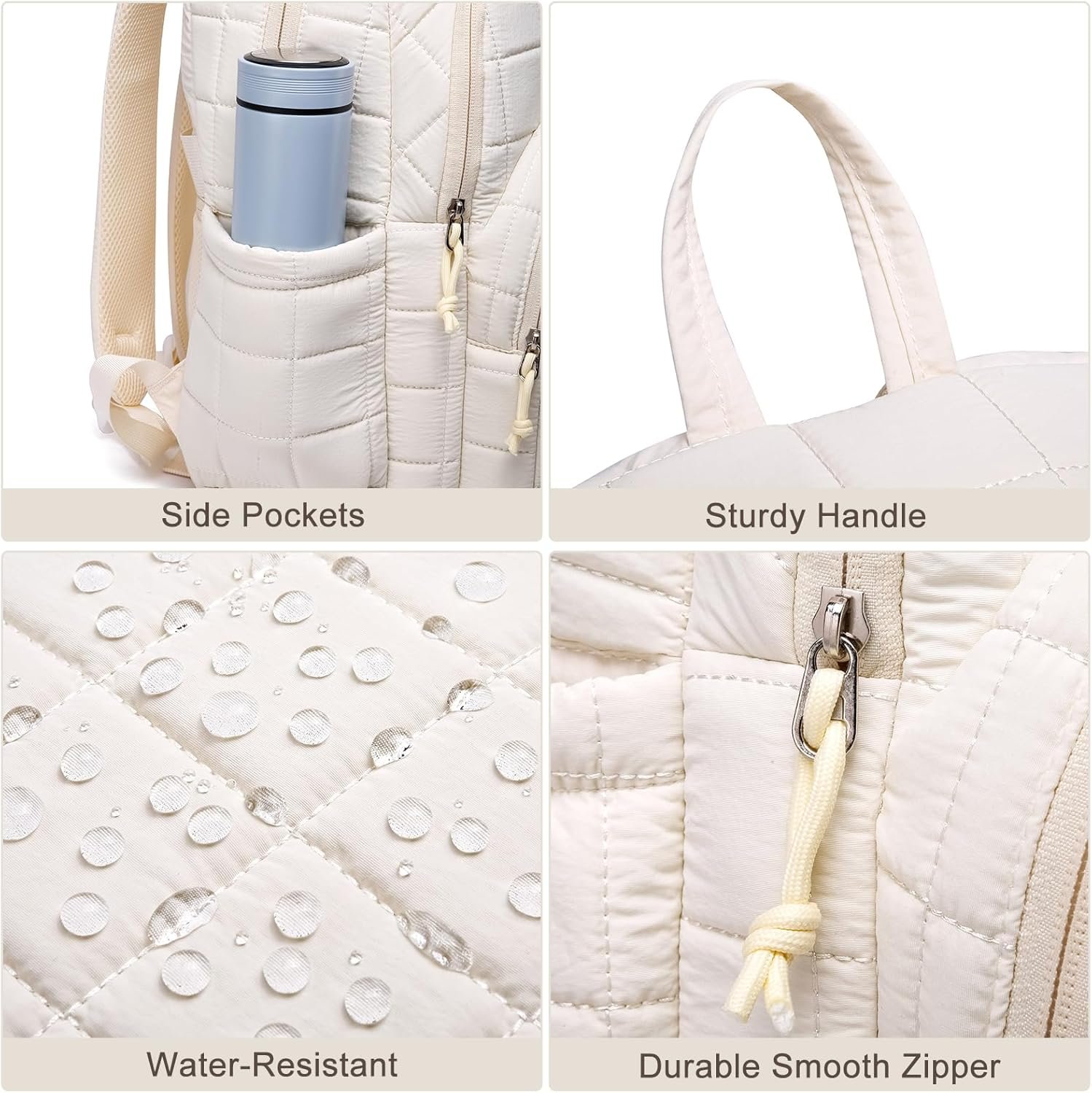 Quilted Beige Laptop Backpack for College - Image 2