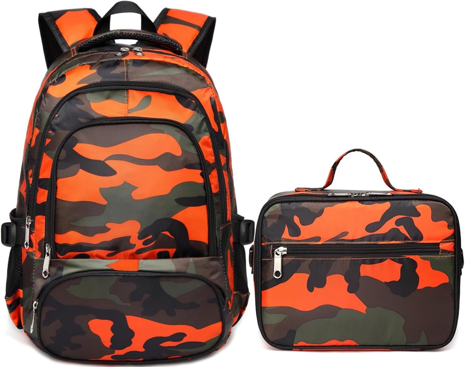 Boys Camo Orange School Backpack Set
