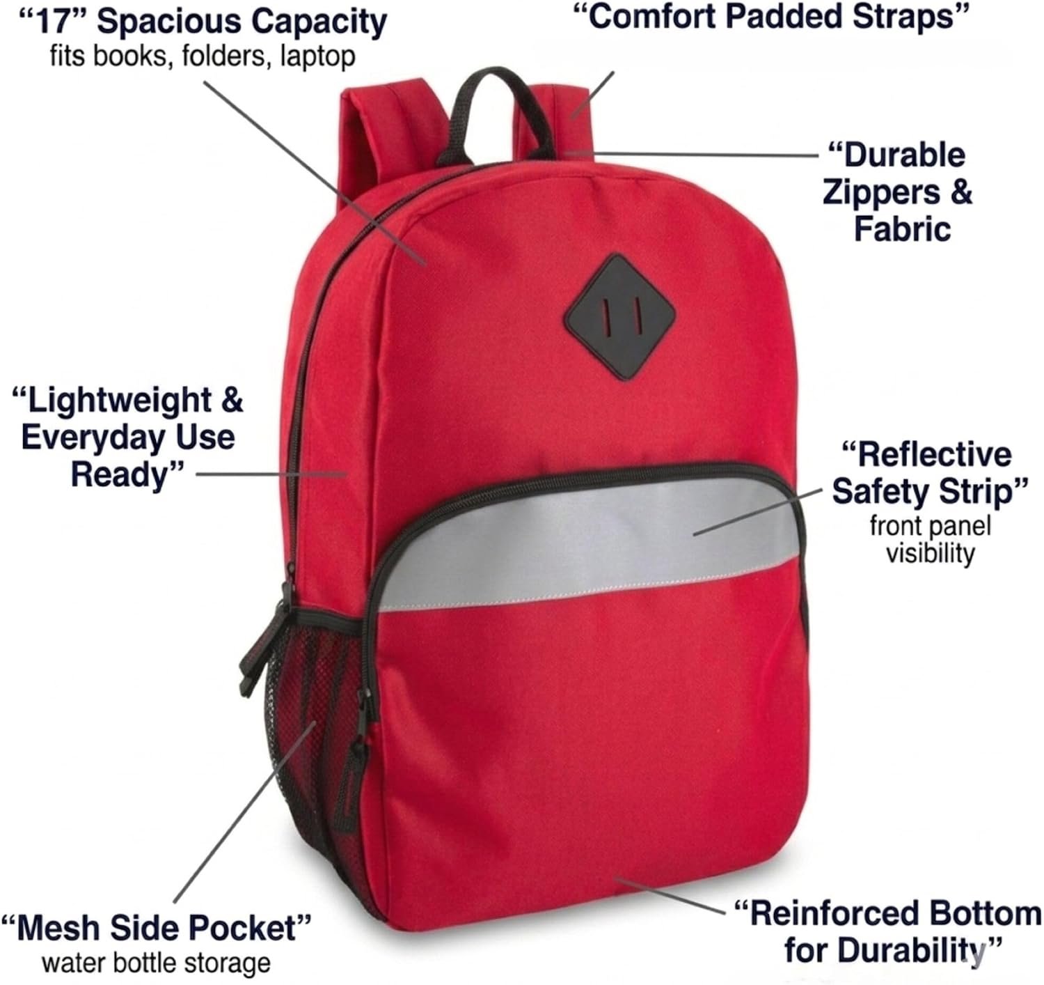 17-Inch Red Reflective Kids School Backpack - Image 2