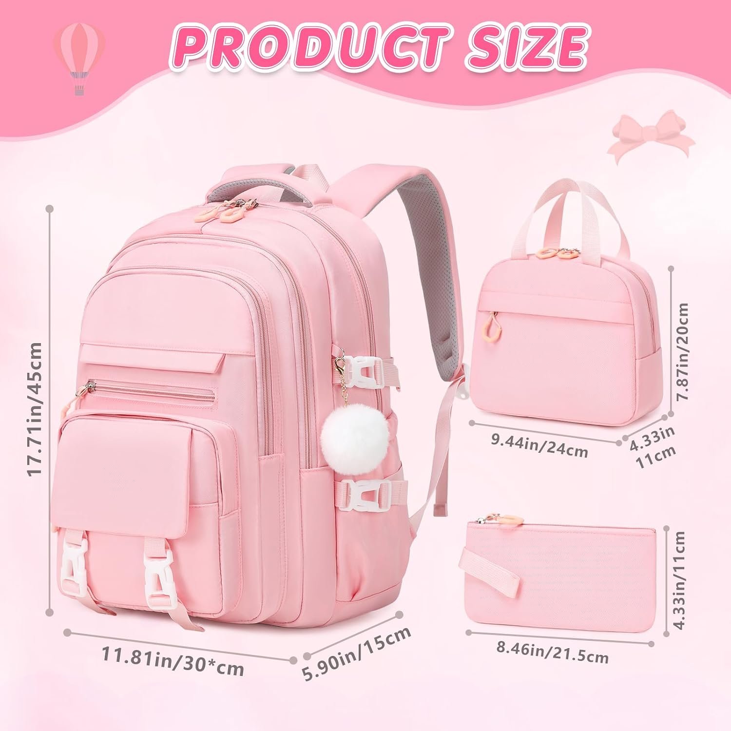 15.6-Inch Pink Laptop School Rucksack Set - Image 2