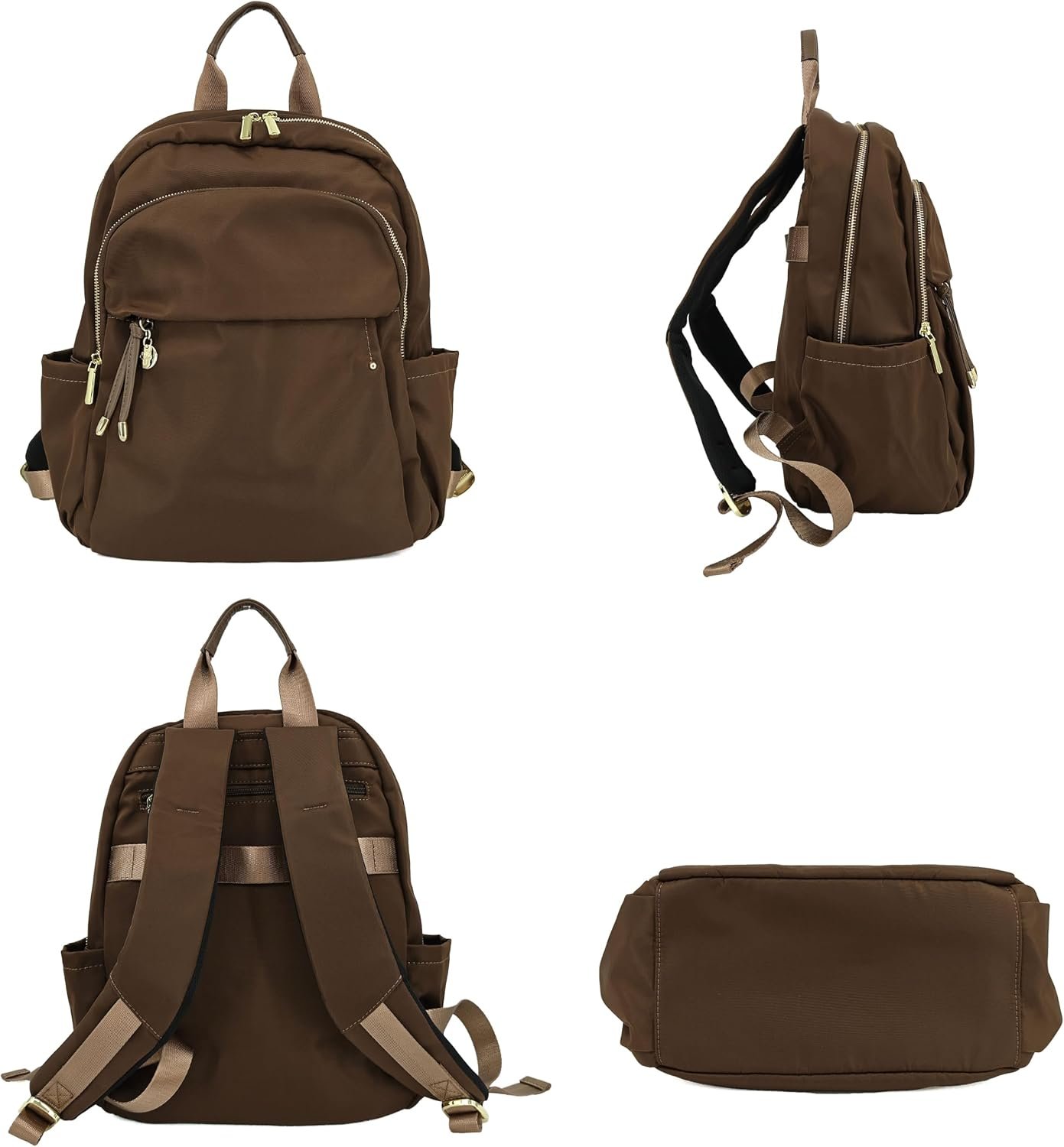 Walnut Brown Nylon Backpack with Gold Hardware - Image 2