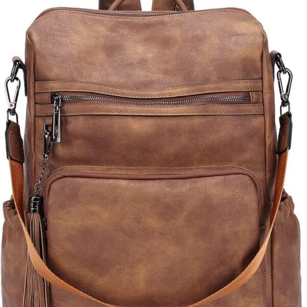 Brown Large Leather Backpack with Tassel