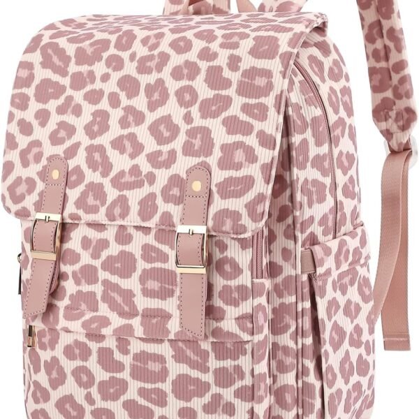Corduroy Leopard Print Laptop Women Backpack