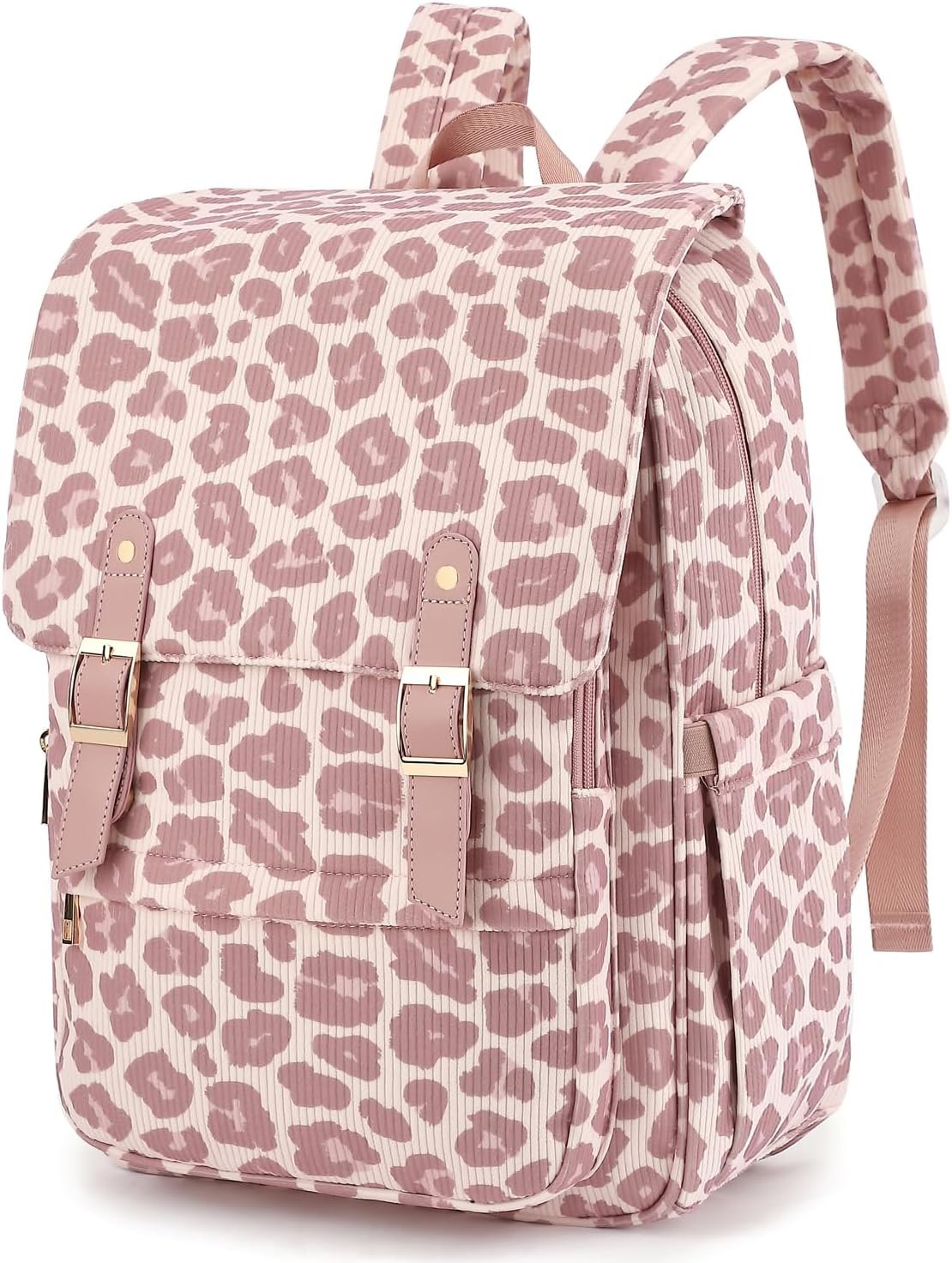 Corduroy Leopard Print Laptop Women Backpack