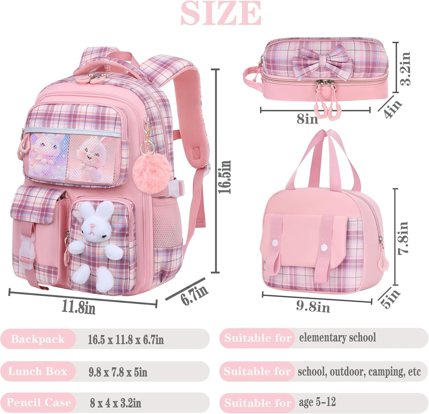 Girls Cute Elementary School Backpack Set - Image 2