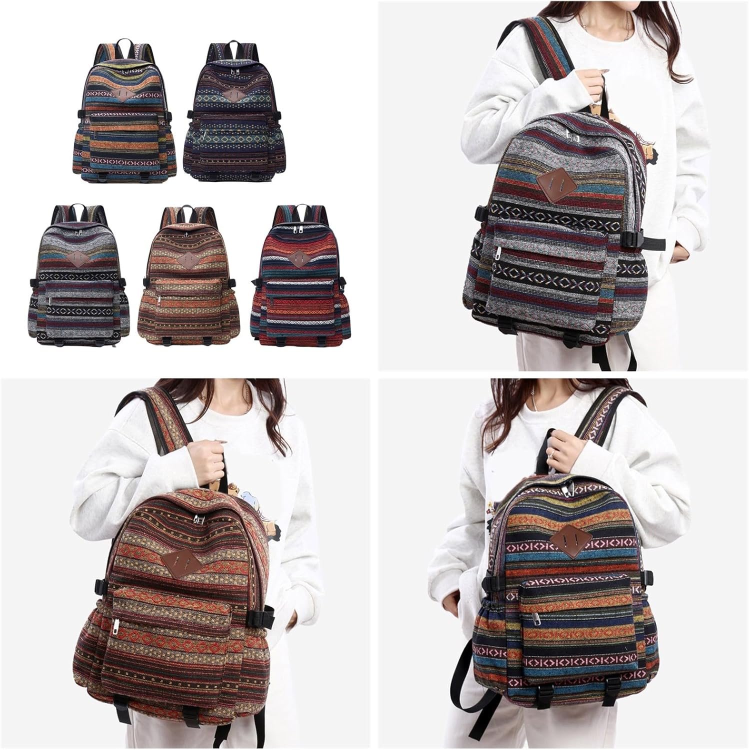 Ethnic Print Large Canvas School Bag - Image 2